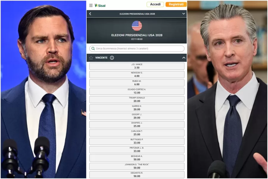 Elezioni presidenziali Usa 2028, le quote di Sisal: Vance favorito tra i repubblicani, Newsom tra i democratici. Ipotesi Kamala a 12
