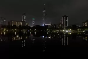 The Taipei 101 skyscraper is seen darkened during the Earth Hour in Taipei, Taiwan, Saturday, March 28, 2026. (AP Photo/ Chiang Ying-ying)