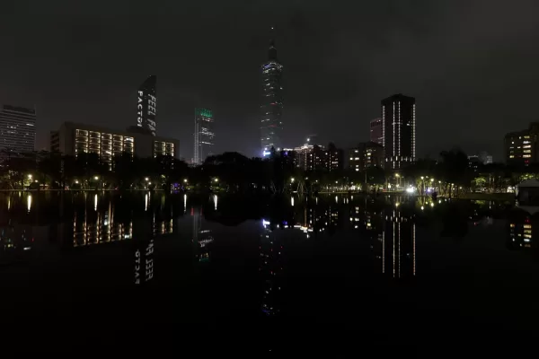 The Taipei 101 skyscraper is seen darkened during the Earth Hour in Taipei, Taiwan, Saturday, March 28, 2026. (AP Photo/ Chiang Ying-ying)