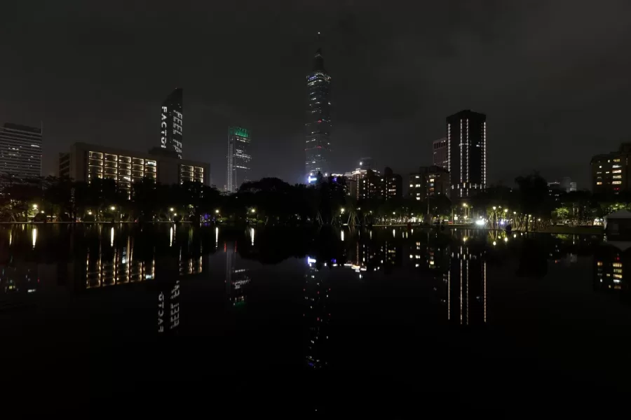 The Taipei 101 skyscraper is seen darkened during the Earth Hour in Taipei, Taiwan, Saturday, March 28, 2026. (AP Photo/ Chiang Ying-ying)