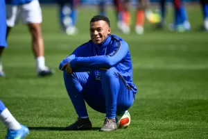 France forward Kylian Mbappé (10) sits on a ball during the warm-up before the international friendly soccer match between Colombia and France in Landover, Md., Sunday, March 29, 2026. (AP Photo/Nick Wass) France forward Kylian Mbappé (10) sits on a ball during the warm-up before the international friendly soccer match between Colombia and France in Landover, Md., Sunday, March 29, 2026. (AP Photo/Nick Wass)