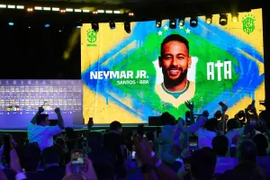 A screen displays an image of Neymar after coach Carlo Ancelotti, left, included him in Brazil’s squad for the 2026 FIFA World Cup in Rio de Janeiro, Monday, May 18, 2026. (AP Photo/Silvia Izquierdo) A screen displays an image of Neymar after coach Carlo Ancelotti, left, included him in Brazil’s squad for the 2026 FIFA World Cup in Rio de Janeiro, Monday, May 18, 2026. (AP Photo/Silvia Izquierdo)