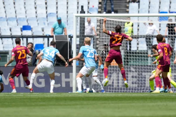 Roma’s Gianluca Mancini, left, scores during the Italian Serie A soccer match between Roma and Lazio in Rome, Sunday, May 17, 2026. (AP Photo/Gregorio Borgia) Roma’s Gianluca Mancini, left, scores during the Italian Serie A soccer match between Roma and Lazio in Rome, Sunday, May 17, 2026. (AP Photo/Gregorio Borgia)
