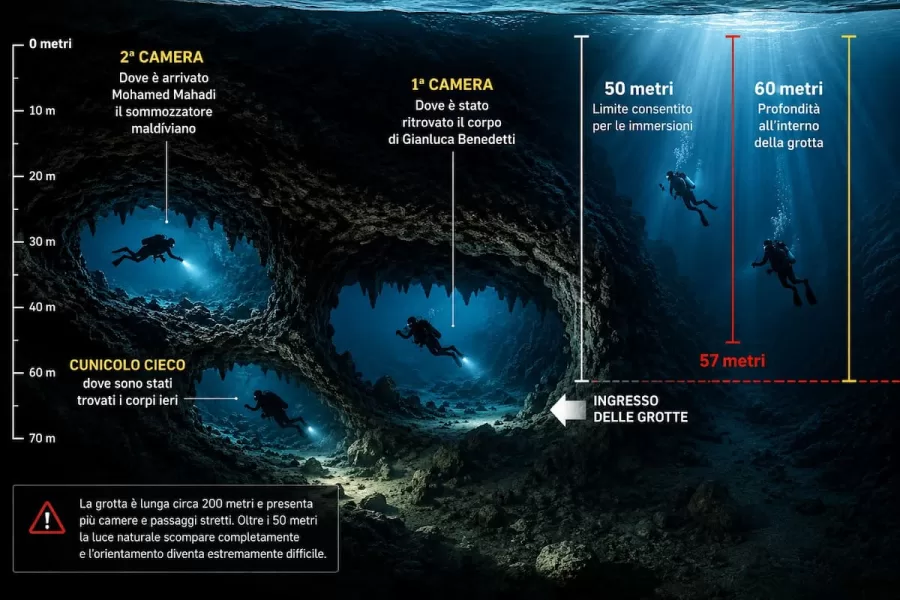 Tragedia delle Maldive, come è fatta e cosa è successo nella grotta di Alimatha: la mappa