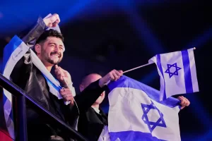 Noam Bettan from Israel performs the song “Michelle” reacts to the vote totals being announced during the first semifinal of the 70th Eurovision Song Contest in Vienna, Austria, Tuesday, May 12, 2026. (AP Photo/Martin Meissner) Noam Bettan from Israel performs the song “Michelle” reacts to the vote totals being announced during the first semifinal of the 70th Eurovision Song Contest in Vienna, Austria, Tuesday, May 12, 2026. (AP Photo/Martin Meissner)