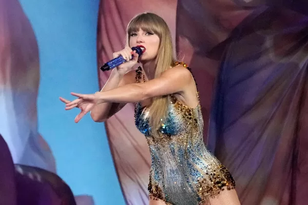 FILE – Taylor Swift performs during “The Eras Tour” at SoFi Stadium in Los Angeles on Aug. 7, 2023. (AP Photo/Chris Pizzello, File)
