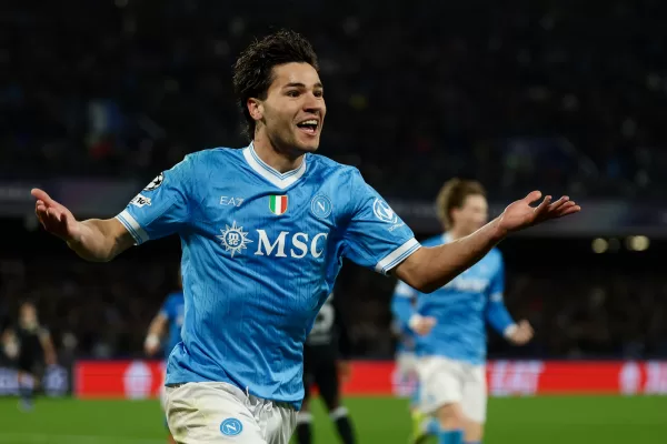 Napolis Antonio Vergara celebrates after scoring  goal 1-1   during the UEFA Champions League football match between Napoli vs Chelsea  – Champions League  2025/2026 – Diego Armando Maradona  stadium January 28, 2026 Naples, Italy sport soccer 
(Photo by Alessandro Garofalo/LaPresse)