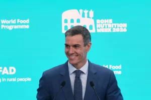 Spanish Premier Pedro Sanchez smiles as he speaks at the UN Food and Agriculture Organization FAO headquarters during a high-level special session “Food Security & Nutrition under Pressure: Consequences of the Middle East Conflict”, in Rome, Tuesday, May 26, 2026. (AP Photo/Alessandra Tarantino)
Associate Press/ LaPresse
Only Italy and Spain Spanish Premier Pedro Sanchez smiles as he speaks at the UN Food and Agriculture Organization FAO headquarters during a high-level special session “Food Security & Nutrition under Pressure: Consequences of the Middle East Conflict”, in Rome, Tuesday, May 26, 2026. (AP Photo/Alessandra Tarantino)
Associate Press/ LaPresse
Only Italy and Spain