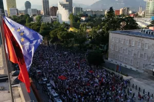 Protesters take part in a rally in Tirana, Albania, Tuesday, June 9, 2026, against the construction of a massive coastal development project linked to Jared Kushner and Ivanka Trump at Narta lagoon area, western Albania. (AP Photo/Hameraldi Agolli) Protesters take part in a rally in Tirana, Albania, Tuesday, June 9, 2026, against the construction of a massive coastal development project linked to Jared Kushner and Ivanka Trump at Narta lagoon area, western Albania. (AP Photo/Hameraldi Agolli)