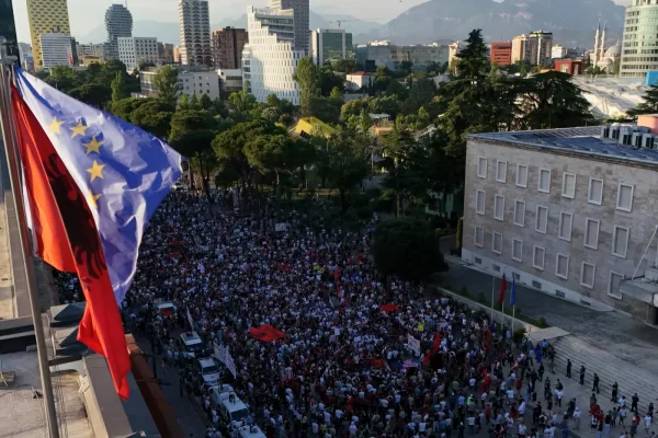 Protesters take part in a rally in Tirana, Albania, Tuesday, June 9, 2026, against the construction of a massive coastal development project linked to Jared Kushner and Ivanka Trump at Narta lagoon area, western Albania. (AP Photo/Hameraldi Agolli) Protesters take part in a rally in Tirana, Albania, Tuesday, June 9, 2026, against the construction of a massive coastal development project linked to Jared Kushner and Ivanka Trump at Narta lagoon area, western Albania. (AP Photo/Hameraldi Agolli)