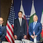 Trump’s envoys Jared Kushner, center, and Steve Witkoff, right, at Lake Lucerne Summit, at the Buergenstock resort in Obbuergen, near Lucerne, Switzerland, Sunday, June 21, 2026. (Urs Flueeler, Pool Photo via AP)