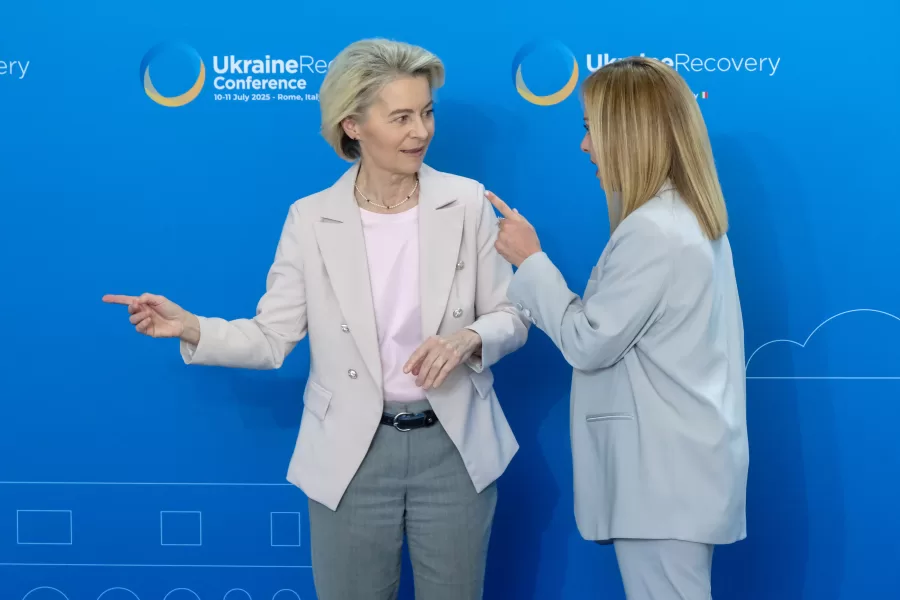 Il Presidente del Consiglio Giorgia Meloni con  Ursula von der Leyen, Presidente della Commissione europea, in occasione della Conferenza sulla ripresa dell’Ucraina. Roma Giovedì 10 Luglio 2025 (foto Mauro Scrobogna / LaPresse) 

Prime Minister Giorgia Meloni, Ursula von der Leyen, President of EU Commission, at the Conference on Ukraine’s Recovery. Rome, Thursday July 10 2025. (Photo by Mauro Scrobogna / LaPresse)