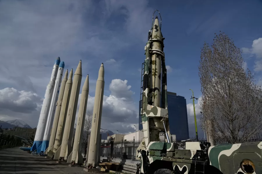 Iran’s domestically built missiles and satellite carriers are displayed in a permanent exhibition at a recreational area in northern Tehran, Iran, Tuesday, March 24, 2026. (AP Photo/Vahid Salemi)