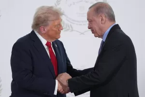 President Donald Trump greets Turkey’s President Recep Tayyip Erdogan during a summit to support ending the more than two-year Israel-Hamas war in Gaza after a breakthrough ceasefire deal, Monday, Oct. 13, 2025, in Sharm El Sheikh, Egypt. (AP Photo/Evan Vucci, Pool) President Donald Trump greets Turkey’s President Recep Tayyip Erdogan during a summit to support ending the more than two-year Israel-Hamas war in Gaza after a breakthrough ceasefire deal, Monday, Oct. 13, 2025, in Sharm El Sheikh, Egypt. (AP Photo/Evan Vucci, Pool)