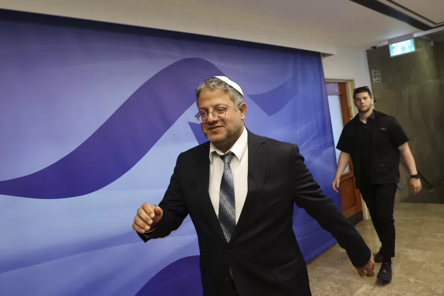 FILE – Israel’s National Security Minister Itamar Ben-Gvir arrives to attend the weekly cabinet meeting at the prime minister’s office in Jerusalem, Israel, on July 9, 2023. (Gil Cohen-Magen/Pool Photo via AP, File)
