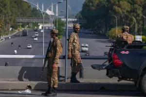 Army soldiers stand guard in an overhead bridge to ensure security for the U.S. and Iran talks, in Islamabad, Pakistan, Saturday, April 25, 2026. (AP Photo/Anjum Naveed) Army soldiers stand guard in an overhead bridge to ensure security for the U.S. and Iran talks, in Islamabad, Pakistan, Saturday, April 25, 2026. (AP Photo/Anjum Naveed)