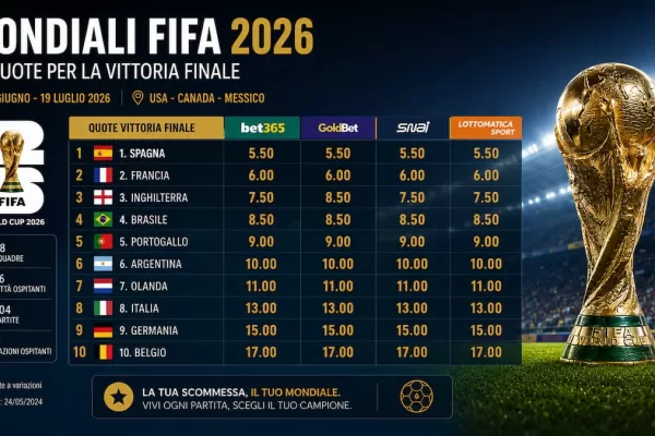 Mondiali FIFA 2026, i pronostici dei bookmakers: le quote delle favorite Spagna e Francia e gli outsider Mondiali FIFA 2026, i pronostici dei bookmakers: le quote delle favorite Spagna e Francia e gli outsider