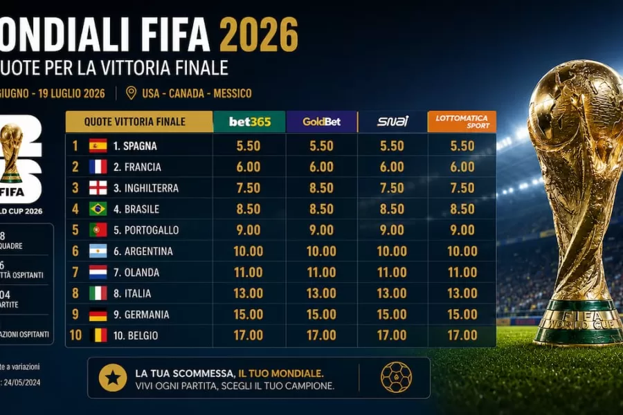 Mondiali FIFA 2026, i pronostici dei bookmakers: le quote delle favorite Spagna e Francia e gli outsider