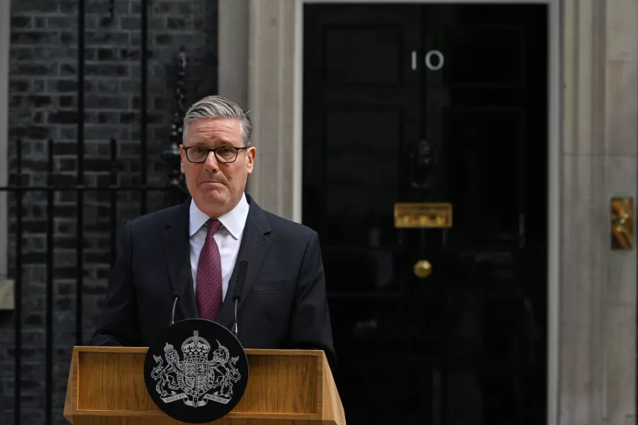 Britain’s Prime Minister Keir Starmer speaks to the media outside 10 Downing Street to announce his resignation in London, Monday, June 22, 2026.(AP Photo/Thomas Krych)