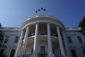 Military aircraft conduct a flyover during a Fourth of July celebration at the White House, Friday, July 4, 2025, in Washington. (AP Photo/Julia Demaree Nikhinson) Military aircraft conduct a flyover during a Fourth of July celebration at the White House, Friday, July 4, 2025, in Washington. (AP Photo/Julia Demaree Nikhinson)