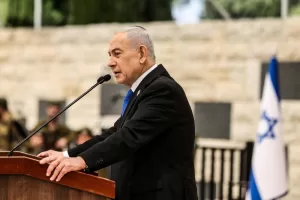 Israel’s Prime Minister Benjamin Netanyahu attends a ceremony commemorating Israel’s Remembrance Day for fallen soldiers, or Yom HaZikaron, at the Military Cemetery on Mount Herzl in Jerusalem, Tuesday April 21, 2026. (Ilia Yefimovich/Pool Photo via AP)