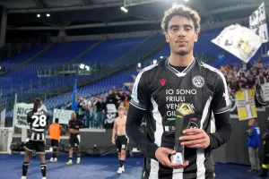Udinese’s Arthur Atta is the Panini player of the match after the Serie A EniLive soccer match between Lazio and Udinese at the Rome’s Olympic stadium, Italy – Monday  April 27, 2026 – Sport  Soccer ( Photo by Alfredo Falcone/LaPresse )
