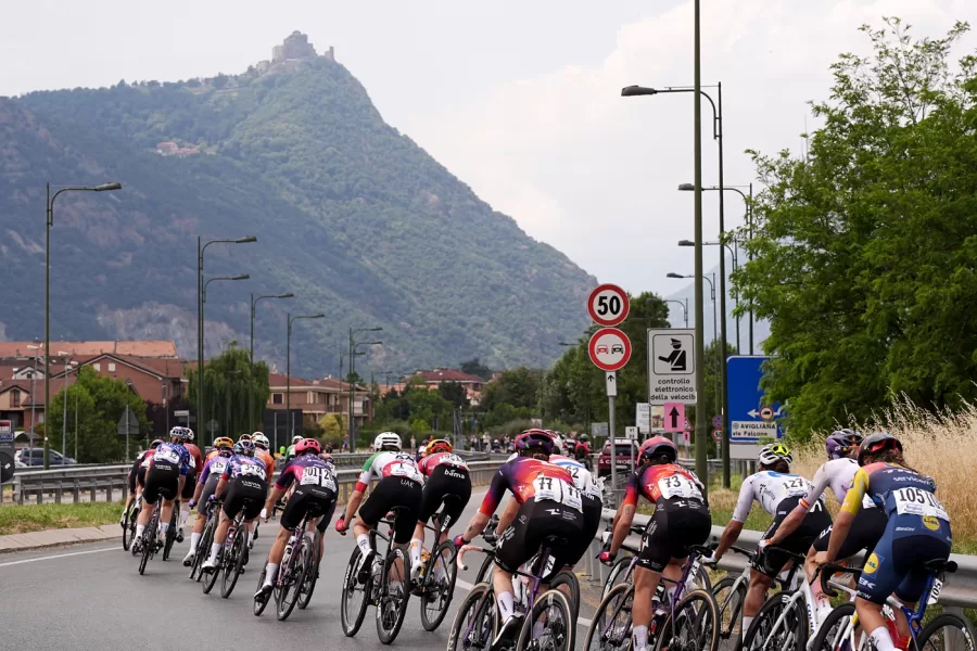 The pack rides cycles during Stage 8 of the Giro dItalia Women, from Rivoli to Sestriere, Italy, Saturday, June 6, 2026 (Photo by Marco Alpozzi/LaPresse)