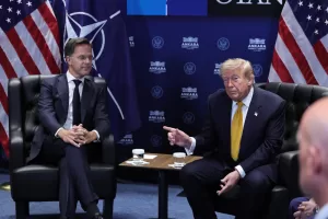 President Donald Trump, right, speaks with NATO Secretary General Mark Rutte during a meeting at the NATO summit in Ankara, Turkey, Wednesday, July 8, 2026. (Filip Singer, Pool Photo via AP) President Donald Trump, right, speaks with NATO Secretary General Mark Rutte during a meeting at the NATO summit in Ankara, Turkey, Wednesday, July 8, 2026. (Filip Singer, Pool Photo via AP)