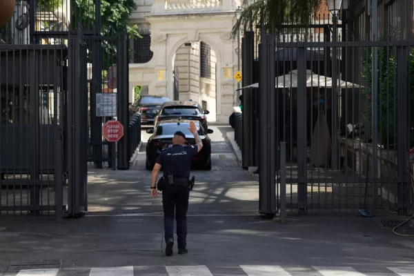 A motorcade arrives at the United States’ Embassy in Rome, Italy, where ambassadors-level talks between Israel and Lebanon are expected to take place, Tuesday, July 14, 2026. (AP Photo/Alessandra Tarantino)