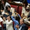 Esultanza delle opposizioni dopo la bocciatura dellemendamento 1.1077 Bignami in occasione dei lavori sulla legge elettorale per le elezioni della Camera dei deputati e del Senato della Repubblica. Camera dei deputati, Roma, Martedì 14 Luglio 2026 (photo by Mauro Scrobogna / LaPresse)
Opposition rejoices after the rejection of Amendment 1.1077 Bignami on the occasion of the work on the electoral law for the elections to the Chamber of Deputies and the Senate of the Republic. Chamber of Deputies, Rome, Tuesday July 14 2026 (photo by Mauro Scrobogna / LaPresse) Esultanza delle opposizioni dopo la bocciatura dellemendamento 1.1077 Bignami in occasione dei lavori sulla legge elettorale per le elezioni della Camera dei deputati e del Senato della Repubblica. Camera dei deputati, Roma, Martedì 14 Luglio 2026 (photo by Mauro Scrobogna / LaPresse)
Opposition rejoices after the rejection of Amendment 1.1077 Bignami on the occasion of the work on the electoral law for the elections to the Chamber of Deputies and the Senate of the Republic. Chamber of Deputies, Rome, Tuesday July 14 2026 (photo by Mauro Scrobogna / LaPresse)