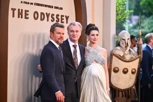 Matt Damon, from left, director Christopher Nolan, and Anne Hathaway attend the premiere of “The Odyssey” at AMC Lincoln Square on Tuesday, July 14, 2026, in New York. (Photo by Evan Agostini/Invision/AP) Matt Damon, from left, director Christopher Nolan, and Anne Hathaway attend the premiere of “The Odyssey” at AMC Lincoln Square on Tuesday, July 14, 2026, in New York. (Photo by Evan Agostini/Invision/AP)