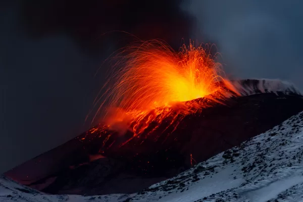 Explosive activity concentrates at the north-east crater of the Mount Etna, as an eruption started on Dec. 24 continues, in Sicily, Italy, Monday Dec. 29, 2025. (AP Photo/Salvatore Allegra)





Associate Press/ LaPresse
Only Italy and Spain