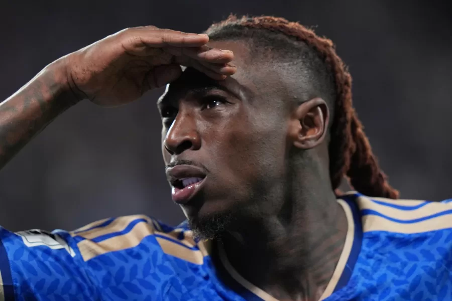 Italys Moise Kean  celebrates after scoring 2-0  during the World Cup 2026 qualifying play-off soccer match between Italy vs Northern Ireland at the New Balance Stadium in Bergamo, north Italy – Thursday, March  26 , 2026. Sport – Soccer . (Photo by Spada/LaPresse)