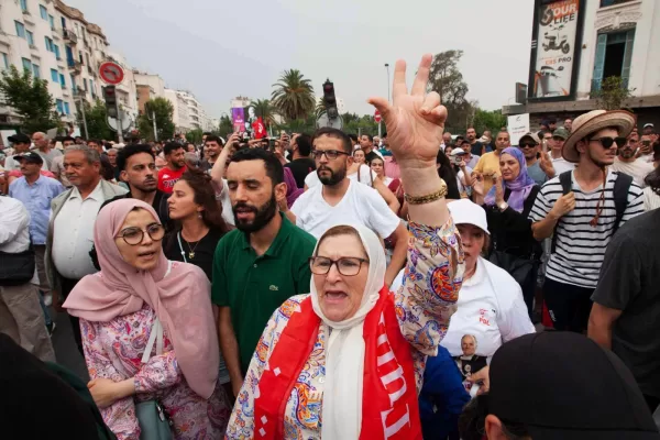 People take part in a demonstration against President Kais Saied in downtown Tunis, Tunisia, Saturday, July 25, 2026. (AP Photo/Ons Abid)
Associated Press / LaPresse
Only italy and spain People take part in a demonstration against President Kais Saied in downtown Tunis, Tunisia, Saturday, July 25, 2026. (AP Photo/Ons Abid)
Associated Press / LaPresse
Only italy and spain