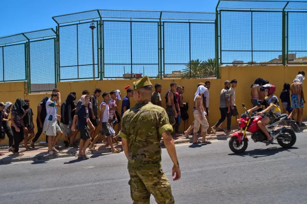 Migrants who crossed into Spain are escorted by Spanish soldiers toward the Spanish-Moroccan border for their return to Morocco from the Spanish enclave of Ceuta, Sunday, Aug. 2, 2026. (AP Photo/Bernat Armangue) Migrants who crossed into Spain are escorted by Spanish soldiers toward the Spanish-Moroccan border for their return to Morocco from the Spanish enclave of Ceuta, Sunday, Aug. 2, 2026. (AP Photo/Bernat Armangue)