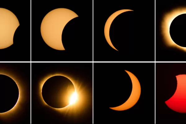 This combination photo shows the sequence of the moon covering the sun in a total solar eclipse seen from Berlanga de Duero, central Spain, Wednesday, Aug. 12, 2026. (AP Photo/Bernat Armangue) 



Associated Press / LaPresse
Only italy and spain