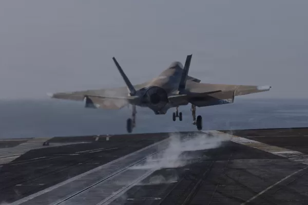 This image provided by U.S. Central Command shows a F-35C Lightning II launching from the USS Abraham Lincoln (CVN 72) for a mission in support of Operation Epic Fury, on Saturday, Feb. 28, 2026. (U.S. Navy via AP)