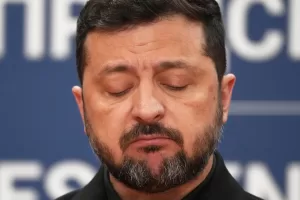 Ukraine’s President Volodymyr Zelenskyy grimaces during a press conference with his Serbian counterpart Aleksandar Vucic at the Serbia Palace, in Belgrade, Serbia, Saturday, Aug. 8, 2026. (AP Photo/Darko Vojinovic) Ukraine’s President Volodymyr Zelenskyy grimaces during a press conference with his Serbian counterpart Aleksandar Vucic at the Serbia Palace, in Belgrade, Serbia, Saturday, Aug. 8, 2026. (AP Photo/Darko Vojinovic)