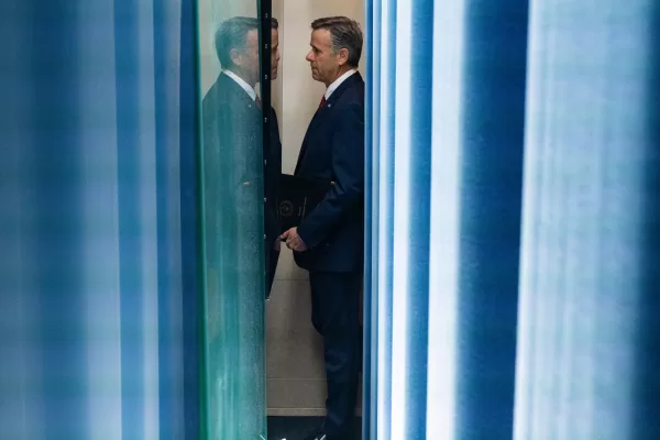 CIA Director John Ratcliffe arrives to speak with reporters in the James Brady Press Briefing Room at the White House, Monday, April 6, 2026, in Washington. (AP Photo/Alex Brandon)
