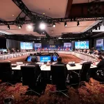 Finance ministers convene during a plenary session on sovereign debt at the G20 Finance Ministerial in Asheville, N.C., Tuesday, Sept. 1, 2026.(AP Photo/Gerald Herbert)





Associate Press/ LaPresse
Only Italy and Spain