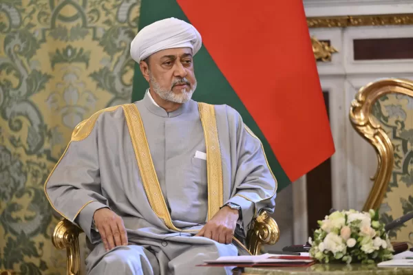 Oman’s Sultan Haitham bin Tariq Al Said listens to Russian President Vladimir Putin during their meeting at the Grand Kremlin Palace in Moscow, Russia, on Tuesday, April 22, 2025. (Kristina Kormilitsyna, Sputnik, Kremlin Pool Photo via AP)