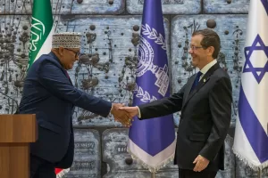 Somaliland’s president Abdirahman Mohamed Abdullahi, left, meets Israeli President Isaac Herzog in the presidential residence in Jerusalem, Sunday, Jun 14, 2026. (AP Photo/Ohad Zwigenberg)





Associate Press/ LaPresse
Only Italy and Spain