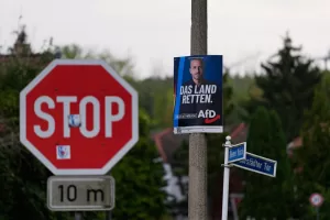 An election poster of Ulrich Siegmund, the top candidate for the “Alternative for Germany” (AfD), in the state elections in Saxony-Anhalt, is fixed behind a traffic sign in Deersheim, Germany, Wednesday, Sept. 2, 2026. (AP Photo/Matthias Schrader) An election poster of Ulrich Siegmund, the top candidate for the “Alternative for Germany” (AfD), in the state elections in Saxony-Anhalt, is fixed behind a traffic sign in Deersheim, Germany, Wednesday, Sept. 2, 2026. (AP Photo/Matthias Schrader)