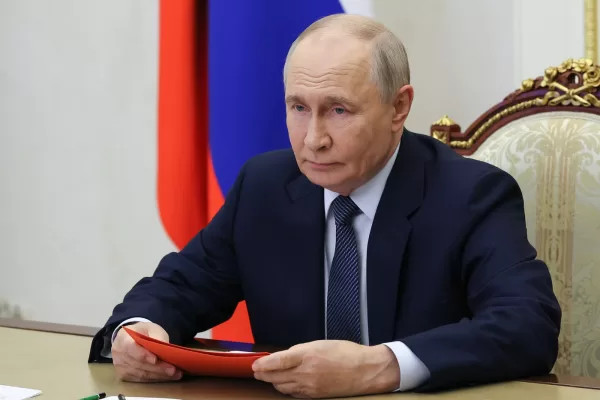 Russian President Vladimir Putin chairs a Security Council meeting via videoconference at the Kremlin in Moscow, Friday, Sept. 4, 2026. (Sergei Ilyin, Sputnik, Kremlin Pool Photo via AP)