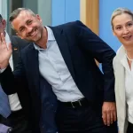 Co-leaders of Alternative for Germany party, or AfD, Alice Weidel, right, and Tino Chrupalla, left, and top candidate for the Saxony-Anhalt state elections Ulrich Siegmund, center, attend a press conference in Berlin, Germany, Monday, Sept. 7, 2026. (AP Photo/Ebrahim Noroozi)





Associate Press/ LaPresse
Only Italy and Spain