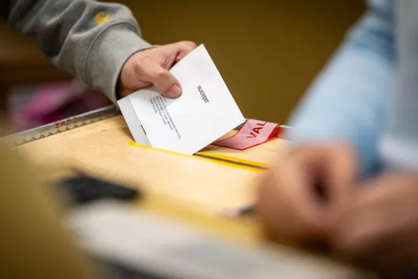 A ballot envelope is placed in a ballot box at a polling station at the City Hall in Malmo, Sweden, Sunday, Sept. 13, 2026. (Johan Nilsson/TT News Agency via AP) A ballot envelope is placed in a ballot box at a polling station at the City Hall in Malmo, Sweden, Sunday, Sept. 13, 2026. (Johan Nilsson/TT News Agency via AP)