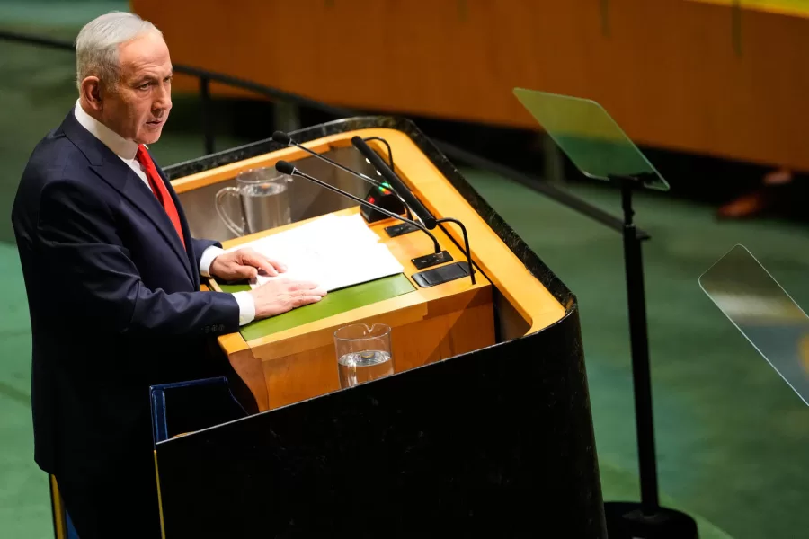 Israeli Prime Minister Benjamin Netanyahu speaks during the 81st session of the United Nations General Assembly at United Nations headquarters, Thursday, Sept. 24, 2026. (AP Photo/Yuki Iwamura)
