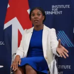 The Leader of Britain’s Conservative Party Kemi Badenoch speaks during a press conference in London, Tuesday, June 9, 2026. (AP Photo/Kin Cheung)
