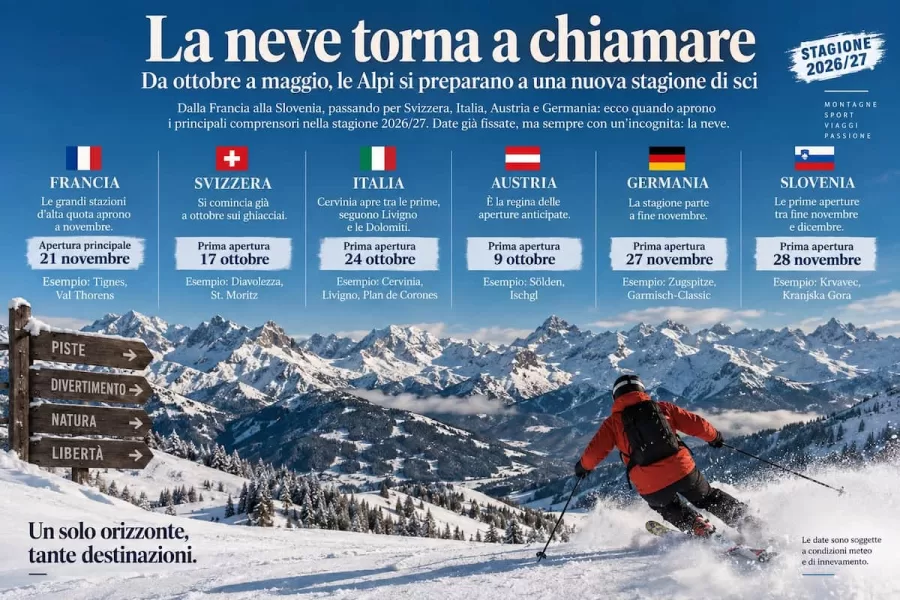 Stagione sciistica al via, quando aprono le località alpine